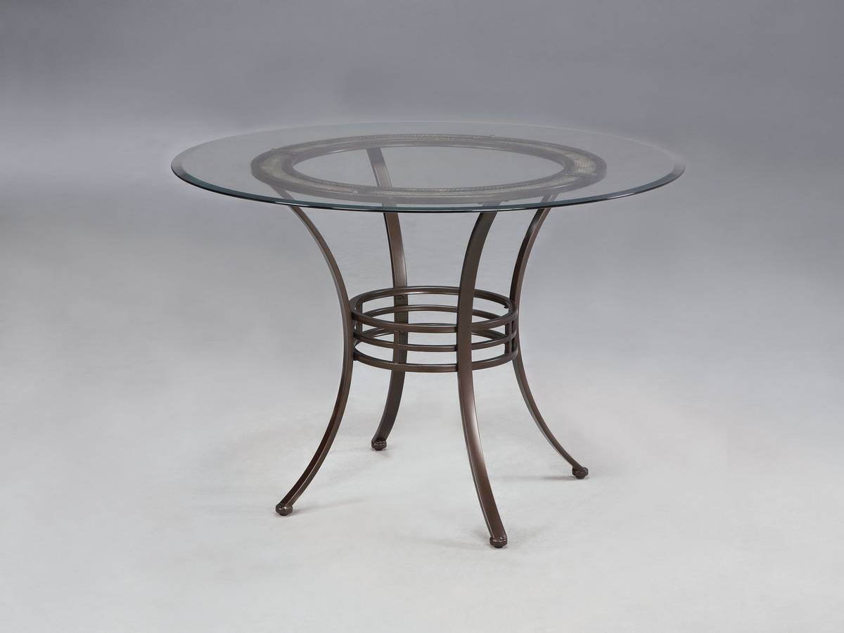 Powell Camelback Light Patina Bronze with Grey Pedestal Dining Table PW